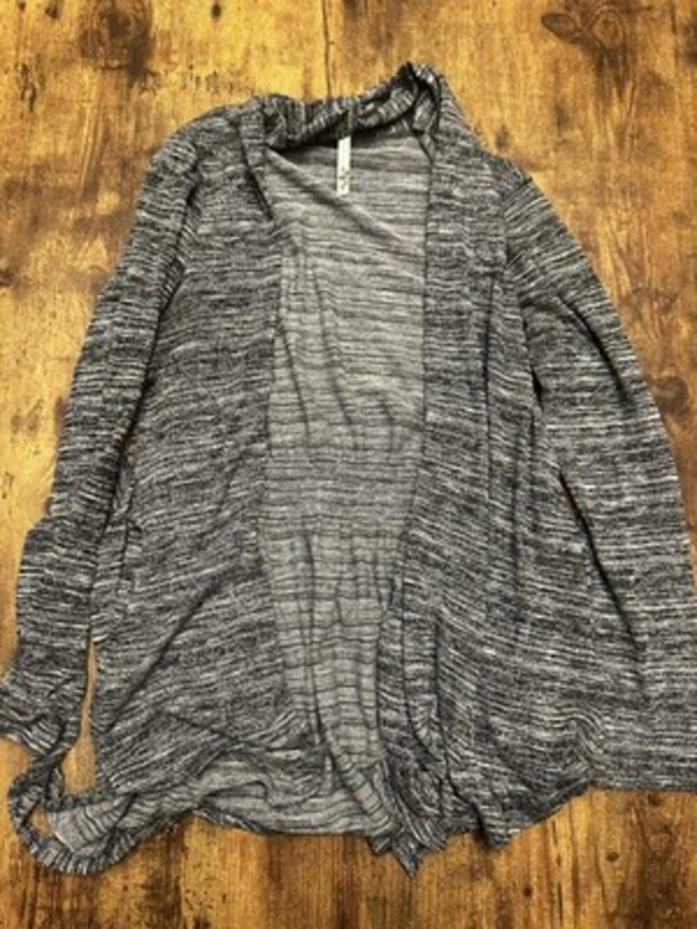 Bella Gray Space-Dye Open Front Cardigan with Embroidered Waist Detail